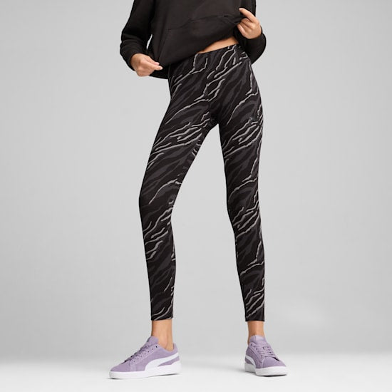 Leggings Corte Slim de Algodão Puma Animal Print com Cintura Elástica