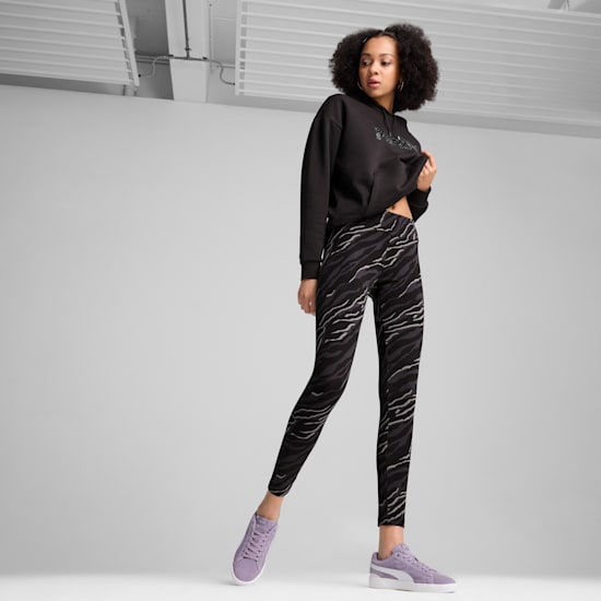 Leggings Corte Slim de Algodão Puma Animal Print com Cintura Elástica