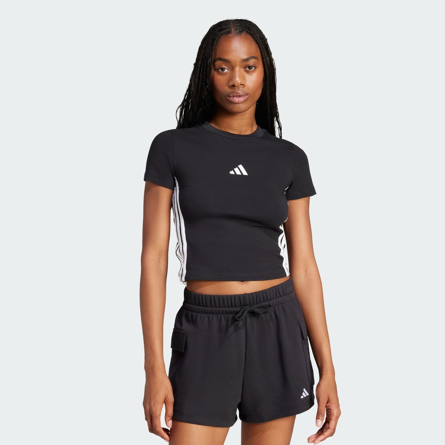 T-shirts de Algodão Justa Mulher Adidas 3 Stripes Essentials