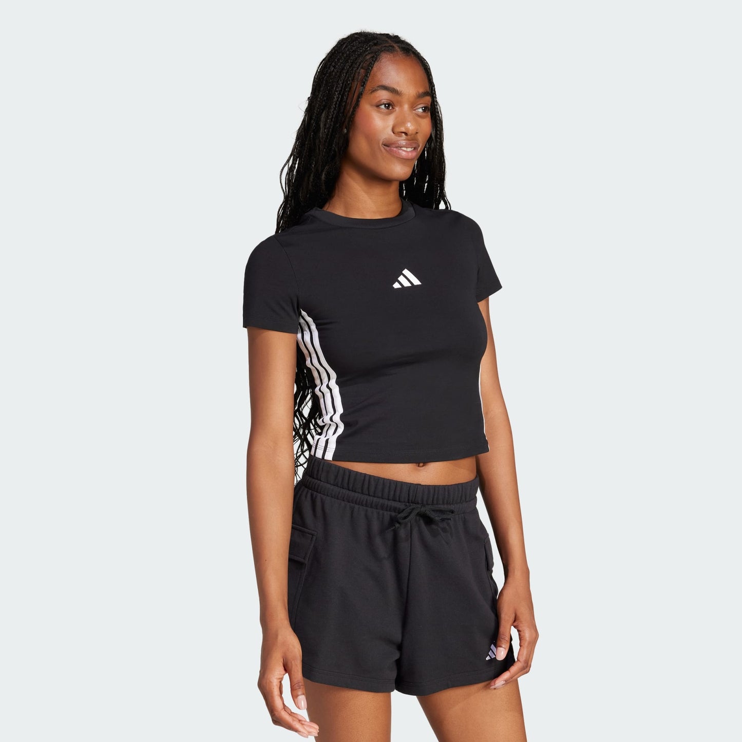 T-shirts de Algodão Justa Mulher Adidas 3 Stripes Essentials