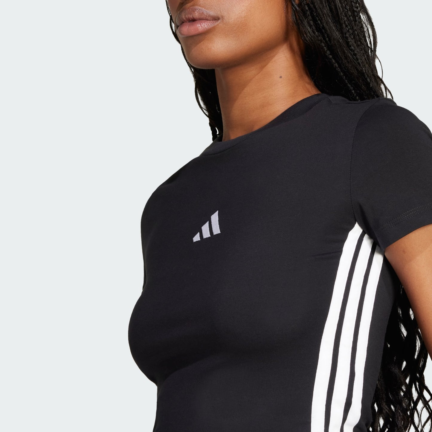 T-shirts de Algodão Justa Mulher Adidas 3 Stripes Essentials